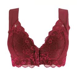 BH Damen Ohne Bügel,Bralette Damen Spitze,BH Verschluss Vorne Starker Halt Bralette Große Brüste Rot Gepolstert Bustier mit Breite Träger Sports Bra Komfort Klassische BHS für Frauen von LOSSLO