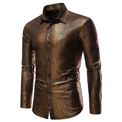 Disco Hemd Herren,70er Jahre Hemd für Herren,Glitzer Anzug Discs Schlagermove Silber Metallic Party Shirt Langarm Glänzend Hippie Disco-Hemd Männer 80er Jahre Kleidung Mottoparty Karneval Kostüm von LOSSLO