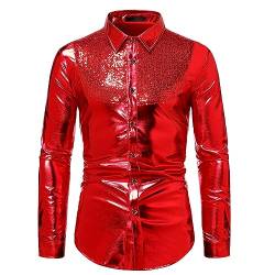 Disco Hemd Herren 70er,Pailletten Kleid Hemd Langarm Metallic Glänzend Anzug Slim Fit Glitzer Discs Schlagermove Party Shirt Knopf Disco-Hemd Männer 80er Jahre Kleidung Mottoparty Karneval Kostüm von LOSSLO