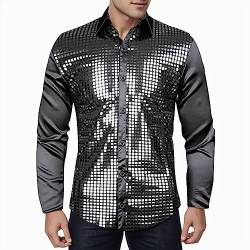 Disco Hemd Herren 70er,Pailletten Kleid Hemd Metallic Glänzend Anzug Slim Fit Glitzer Discs Schlagermove Party Shirt Mode Disco-Hemd Männer 80er Jahre Kleidung Mottoparty Nachtklub Karneval Kostüm von LOSSLO