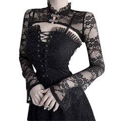 Gothic Bolero Damen Langarm ,Spitzen Schal Damen Schwarz,Crop Tops Damen Sexy Schrug Punk Vintage Spitzentop Viktorianische Schulterjacke Cropped Cardigan Frauen Fasching Karneval Halloween Kostüm von LOSSLO