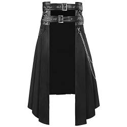 Gothic Rock Herren,Punk Rock Herren,Steampunk Rock Herren Schwarz Schottischer Asymmetrisches Punk Plisseerock Midirock Vintage Röcke Mittelalter Rock Taschenröcke Cosplay Halloween Karneval Kostüm von LOSSLO