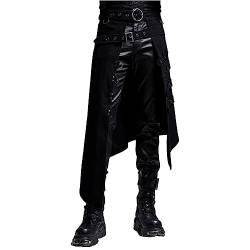 Gothic Rock Herren,Punk Rock Herren,Steampunk Rock Herren Schwarz Schottischer Asymmetrisches Punk Plisseerock Midirock Vintage Röcke Mittelalter Rock Taschenröcke Cosplay Halloween Karneval Kostüm von LOSSLO