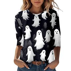 Halloween Shirt 3/4 Arm Damen Gothic Oberteile Damen Herbst Langarmshirt Kürbis Schläger Geist Druck Tshirt Rundhals Tunika Langarm Tops Pullover Party Karneval Halloween Kostüm für Frauen von LOSSLO