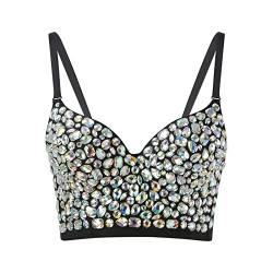 Korsett Top Damen Party ,Bustier Damen Sexy,Glitzer Crop Top Damen Push Up BH Strass Spaghetti Tank Top Trägertop Sparkle Corsage Schlanke Weste Rave Clubwear Unterhemd Top Camisole Tanktops Frauen von LOSSLO