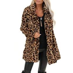 LOSSLO Fleecejacke Damen Ohne Kapuze,Winterjacke Damen Warm,Teddyjacke Damen Winter Leoparden Sweatjacke Oversize Teddy-Fleece Mantel Jacken Wintermantel Frauen Flauschig Plüschjacke Übergangsjacke von LOSSLO