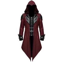 LOSSLO Herren Gothic Jacke Mittelalter Mantel Steampunk Jacke Retro Hoodie Kapuzenjacke Sweatjacke mit Kapuze Punk Mäntel Kapuzenpullover Viktorianischen Fasching Karneval Halloween Kostüm von LOSSLO