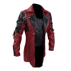 LOSSLO Herren Steampunk Jacke Punk Lederjacke Gothic Ledermantel Retro Biker Jacke Lange Jacket Übergangsjacke Motorrad Männer Mantel Trenchcoats Cosplay Fasching Karneval Halloween Kostüm von LOSSLO