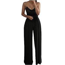 LOSSLO Jumpsuit Damen Sommer,Latzhose Damen V-Ausschnitt,Overall Damen mit Spaghetti-Träger Playsuit Einteiler Overall Loose Fit Hosenanzug Festlich Elegant Baggy Arbeitshose Romper mit Blumen Muster von LOSSLO