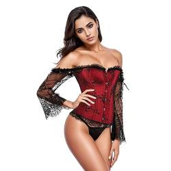 LOSSLO Korsett Damen Bauchweg,Vollbrust Corsage Top Vintage Gothic Dessous Corsagen mit Schulter Ärmel Spitzen Bustier Retro Steampunk Taillen Korsage Top Shapewear Crop Top Bridal Wäsche Korsett Top von LOSSLO