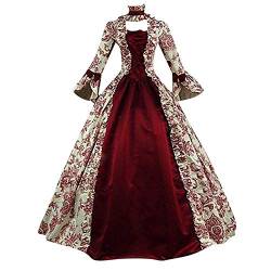 LOSSLO Mittelalter Kleidung Damen -Mittelalter Kleid Lang Renaissance Viktorianisches Kleid Abendkleider Cocktailkleid Gothic Rockabilly Kleider Maxikleid Rot Cosplay Karneval Kostüm von LOSSLO