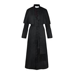 Priester Kostüm Herren ,Mönch Robe Priester,Klerus Robe Herren Vintage Mantel Lang Jacke Mittelalter Kleidung Trenchcoat Mäntel Männer Renaissance Cosplay Uniform Fasching Karneval Halloween Kostüm von LOSSLO