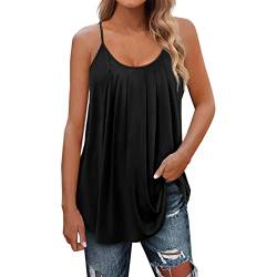 Spaghetti Top Damen Locker,Trägertop Damen Sommer,Cami Top Damen Tank Top Blusentops Ärmelloses Oberteile Einfarbig T Shirt Rundhals Plissee Tunika Bluse Weste Tops Teenager Mädchen Tanktops Frauen von LOSSLO