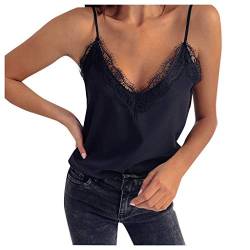 Spitzentop Damen Weiß,Cami Top Damen,Spaghetti Top Damen V Ausschnitte Sexy Spitzen Oberteile Locker Blusentops Tshirt Tunika Bluse Sommertops Luftig Weste Tops Teenager Mädchen Tanktops Frauen von LOSSLO