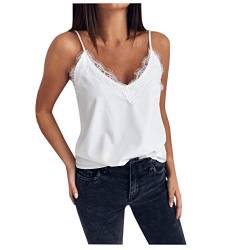 Spitzentop Damen Weiß,Cami Top Damen,Spaghetti Top Damen V Ausschnitte Sexy Spitzen Oberteile Locker Blusentops Tshirt Tunika Bluse Sommertops Luftig Weste Tops Teenager Mädchen Tanktops Frauen von LOSSLO