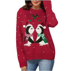 Weihnachtspullover Damen Lustig,Ugly Christmas Sweater Damen,Weihnachtspulli Damen Langarm Pullover Weihnachten Strickpullover Pulli Pinguin Muster Sweatshirt Oversized Langarmshirt Strickpulli von LOSSLO