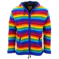 LOUDelephant Handgestrickte Wolljacke mit Kapuze, Gestreifter Regenbogen, XL von LOUDelephant