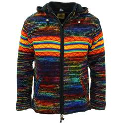 LOUDelephant Handgestrickte Wolljacke mit Kapuze, SD Black Rainbow Orange, XXL von LOUDelephant