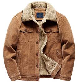 LOUECHY Herren Cord Sherpa gefütterte Trucker Jacke verdickte warme Wintermäntel, Braun, XXL von LOUECHY