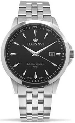LOUIS XVI Herren-Armbanduhr Athos Slim Stahlband Silber Schwarz Analog Quarz Edelstahl 926 von LOUIS XVI