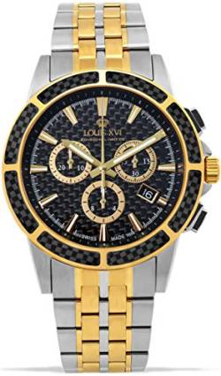 LOUIS XVI Herren-Armbanduhr Majesté Stahlband Silber Bicolor Gold Schwarz Karbon Chronograph Analog Quarz Edelstahl 1104 von LOUIS XVI