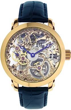 LOUIS XVI Herren-Armbanduhr Versailles Gold Handaufzug Mechanisch Skeleton Analog PU-Leder Blau 650 von LOUIS XVI
