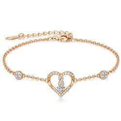 LOUISA SECRET Armband Damen 925, Sterling Silber Rosegold Infinity Kette Herz armkette Verstellbar Valentinstag Muttertag Jahrestag Geburtstags schmuck Geschenk Für Frauen Freundin Ehefrau von LOUISA SECRET