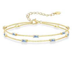 LOUISA SECRET Armband Damen Layered mit Zirkonia Anhängern Doppelt Kette Damen 925 Sterling Silber Gold Armbänder Verstellbar Valentinstag Muttertag Geburtstags Weihnachts geschenke für Sie Frauen von LOUISA SECRET