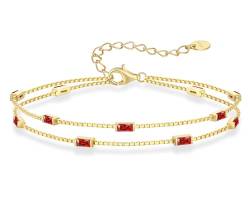 LOUISA SECRET Armband Damen Layered mit Zirkonia Anhängern Doppelt Kette Damen 925 Sterling Silber Gold Armbänder Verstellbar Valentinstag Muttertag Geburtstags Weihnachts geschenke für Sie Frauen von LOUISA SECRET