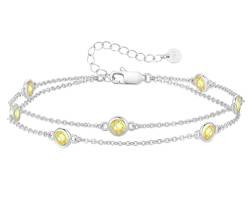 LOUISA SECRET Armband silber 925 damen mit Zirkonia Armband Doppelt Kette Verstellbar Armkette Valentinstag Muttertag Geburtstags Weihnachten Geschenk für Sie Frauen Freundin (925 Silver-11-Nov) von LOUISA SECRET