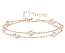 LOUISA SECRET Armband silber 925 damen mit Zirkonia Armband Doppelt Kette Verstellbar Armkette Valentinstag Muttertag Geburtstags Weihnachten Geschenk für Sie Frauen Freundin (Roségold-04-Apr) von LOUISA SECRET