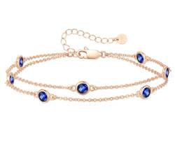 LOUISA SECRET Armband silber 925 damen mit Zirkonia Armband Doppelt Kette Verstellbar Armkette Valentinstag Muttertag Geburtstags Weihnachten Geschenk für Sie Frauen Freundin (Roségold-09-Sep) von LOUISA SECRET