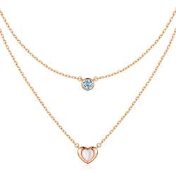 LOUISA SECRET MUTTERTAGSGESCHENK Kette Damen 925 Silber Rosegold Geschichtet Anhänger mit Cubic Zirkonia Mutter-of-Pearl Herz Halsketten Damen Schmuck Geburtstags Geschenk für Sie Valentinstag von LOUISA SECRET