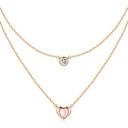 LOUISA SECRET MUTTERTAGSGESCHENK Kette Damen 925 Silber Rosegold Geschichtet Anhänger mit Cubic Zirkonia Mutter-of-Pearl Herz Halsketten Damen Schmuck Geburtstags Geschenk für Sie Valentinstag von LOUISA SECRET