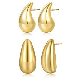 LOUMILEO Dupes Ohrringe Creolen Klobig Gold Creolen für Damen Leicht 14K Vergoldet Tropfen Ohrringe Hypoallergen Gold Creolen für Damen Mädchen 2 Paar von LOUMILEO