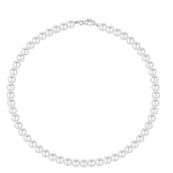 LOUMILEO Perlenkette Herren Perlenstrang Halsketten Runde Weiße Simulierte Muschelperlen Chokerhalsketten für Damen 8mm Perlenkette 22 Zoll von LOUMILEO