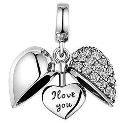 LOVANS 925 Sterling Silber Ich Liebe Dich Herz Charm Perle kompatibel mit europäischen Armbändern von LOVANS