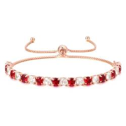 LOVANS Armband Damen Roségold Verstellbares Tennisarmbänder mit funkelnden weißen und rot Zirkonia Steinen Schmuck Geschenke für Frauen Damen Mädchen für Weihnachten Valentinstag Muttertag von LOVANS