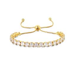 LOVANS Armband Gold Damen mit 4MM Zirkonia Tennisarmband Verstellbares Armbänder für Frauen Geschenke zum Muttertag Geburtstag Weihnachten von LOVANS