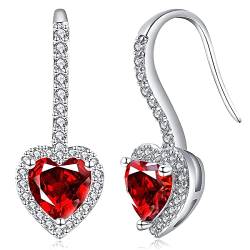 LOVANS Herz Ohrrring Hängend 925 Sterling Silber Rote Zirkonia Ohrringe Herz Ohrhänger Rote Edelstein Schmuck Geschenk für Damen Mädchen von LOVANS