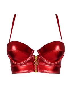 LOVE YOU SEXY Damen PU Kunstleder Balconette BH mit Front Offener Reißverschluss Rot 70B von LOVE YOU SEXY