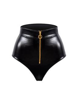 LOVE YOU SEXY Damen PU Kunstleder High-Waist Brief mit Reißverschluss Schwarz Groß von LOVE YOU SEXY