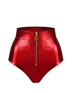 LOVE YOU SEXY Damen PU Kunstleder High-Waist Unterhosen mit Reißverschluss Rot Groß von LOVE YOU SEXY