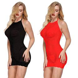 LOVELYBOBO 2-Pack Damen Kleid elastisch und flexibel tragbar Einheitsgröße mit Clubwear Partykleid V-Ausschnitt Rückenfreies (schwarz+rot) von LOVELYBOBO