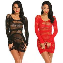 LOVELYBOBO 2-Pack Damen Kleid im Wetlook Spitzenkleid Tiefer Ausschnitt Rückenfreies Kleid Reißverschluss hinten Clubwear Partykleid von LOVELYBOBO