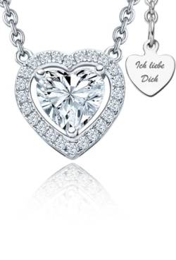 Herzkette Silber 925 Halskette Damen mit *Ich Liebe Dich* Herz-Anhänger Geschenke zum Geburtstag Jahrestag Hochzeitstag Silberkette Kette Herz Schmuck Liebesgeschenk Geschenkideen Frauen Freundin Sie von LOVENEST