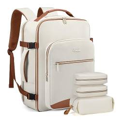 LOVEVOOK Handgepäck Rucksack, 40L Groß Reiserucksack Damen Flugzeug Koffer Travel Backpack, Wasserdicht Reisetasche mit 17 Zoll Laptopfach für Reise Business Geschäftsreise Weekend Wandern, Beige von LOVEVOOK