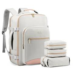 LOVEVOOK Handgepäck Rucksack Flugzeug, 40L Groß Reiserucksack Damen Kofferrucksack, Wasserdicht Reisetasche für 17 Zoll Laptop, Travel Backpack für Reise Geschäftsreise Business Wandern Weekend Grau von LOVEVOOK