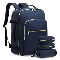 LOVEVOOK Handgepäck Rucksack Flugzeug, 40L Groß Reiserucksack Damen Kofferrucksack, Wasserdicht Reisetasche für 17 Zoll Laptop, Travel Backpack für Reise Geschäftsreise Business Wandern Weekend Blau von LOVEVOOK