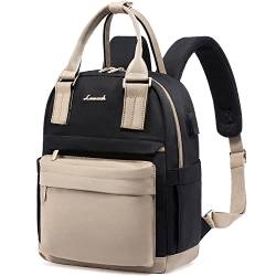 LOVEVOOK Rucksack Damen Klein, Wasserdicht Cityrucksack Handtasche 2 in 1 mit USB Ladeanschluss, Mini Tasche Daypack Backpack Women Elegant für Freizeit Schule Reisen Arbeit, Khaki Schwarz von LOVEVOOK